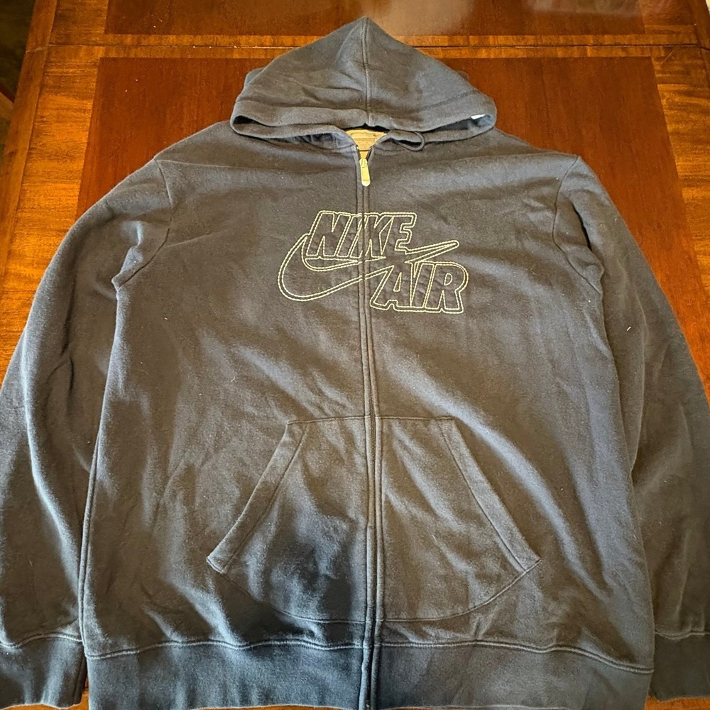 Nike Air‎ Zip Up Hoodie Black Spellout Swoosh Y2K Streetwear Size L